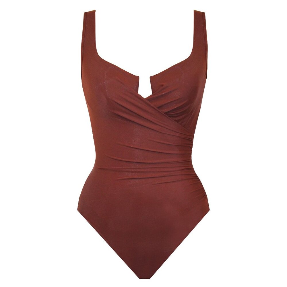 🆕 MIRACLESUIT Must Have Escape Slimming One Piece Swimsuit 12 Brown - Picture 4 of 9